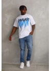Unisex Baskılı Oversize T-Shirt - Beyaz