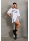 Unisex Baskılı Oversize T-Shirt - Beyaz