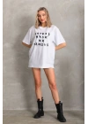 Unisex Baskılı Oversize T-Shirt - Beyaz