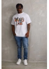 Unisex Baskılı Oversize T-Shirt - Beyaz