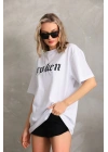 Unisex Baskılı Oversize T-Shirt - Beyaz