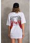 Unisex Baskılı Oversize T-Shirt - Beyaz