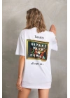 Unisex Baskılı Oversize T-Shirt - Beyaz