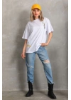 Unisex Baskılı Oversize T-Shirt - Beyaz