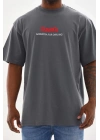 Unisex Baskılı Oversize T-Shirt - Füme