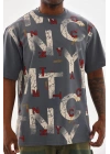 Unisex Baskılı Oversize T-Shirt - Füme