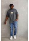 Unisex Baskılı Oversize T-Shirt - Füme