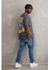 Unisex Baskılı Oversize T-Shirt - Füme