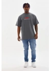 Unisex Baskılı Oversize T-Shirt - Füme