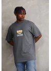 Unisex Baskılı Oversize T-Shirt - Füme