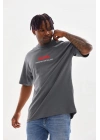 Unisex Baskılı Oversize T-Shirt - Füme