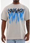 Unisex Baskılı Oversize T-Shirt - Gri