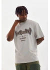Unisex Baskılı Oversize T-Shirt - Gri