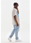 Unisex Baskılı Oversize T-Shirt - Gri