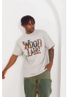 Unisex Baskılı Oversize T-Shirt - Gri