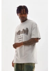 Unisex Baskılı Oversize T-Shirt - Gri