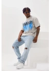 Unisex Baskılı Oversize T-Shirt - Gri