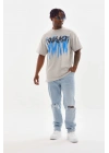 Unisex Baskılı Oversize T-Shirt - Gri