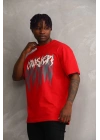 Unisex Baskılı Oversize T-Shirt - Kırmızı