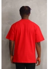 Unisex Baskılı Oversize T-Shirt - Kırmızı