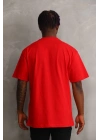 Unisex Baskılı Oversize T-Shirt - Kırmızı