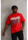 Unisex Baskılı Oversize T-Shirt - Kırmızı