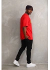 Unisex Baskılı Oversize T-Shirt - Kırmızı