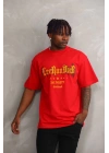 Unisex Baskılı Oversize T-Shirt - Kırmızı