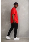 Unisex Baskılı Oversize T-Shirt - Kırmızı