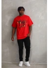 Unisex Baskılı Oversize T-Shirt - Kırmızı