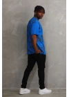 Unisex Baskılı Oversize T-Shirt - Mavi