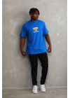 Unisex Baskılı Oversize T-Shirt - Mavi