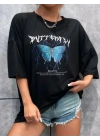 Unisex Baskılı Oversize T-Shirt - Siyah
