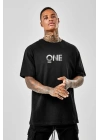 Unisex Baskılı Oversize T-Shirt - Siyah