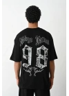 Unisex Baskılı Oversize T-Shirt - Siyah