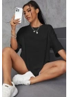 Unisex Baskılı Oversize T-Shirt - Siyah