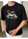 Unisex Baskılı Oversize T-Shirt - Siyah