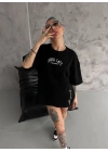 Unisex Baskılı Oversize T-Shirt - Siyah