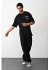 Unisex Baskılı Oversize T-Shirt - Siyah