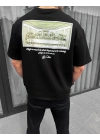 Unisex Baskılı Oversize T-Shirt - Siyah