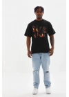 Unisex Baskılı Oversize T-Shirt - Siyah