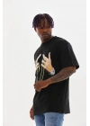Unisex Baskılı Oversize T-Shirt - Siyah