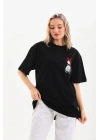 Unisex Baskılı Oversize T-Shirt - Siyah