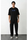 Unisex Baskılı Oversize T-Shirt - Siyah