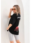 Unisex Baskılı Oversize T-Shirt - Siyah