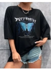 Unisex Baskılı Oversize T-Shirt - Siyah