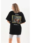 Unisex Baskılı Oversize T-Shirt - Siyah