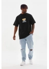 Unisex Baskılı Oversize T-Shirt - Siyah