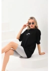 Unisex Baskılı Oversize T-Shirt - Siyah