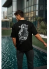Unisex Baskılı Oversize T-Shirt - Siyah